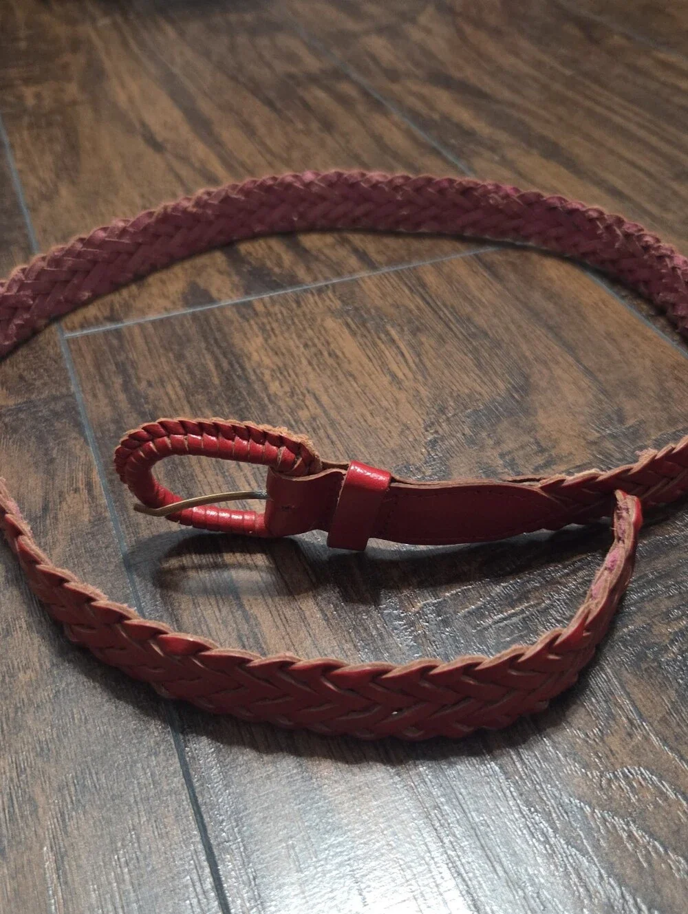 Cherry Red Braided Leather Belt